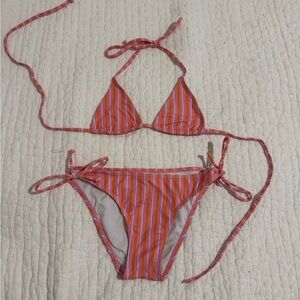 Snapper Rock Pink and Orange Striped Kids Bikini